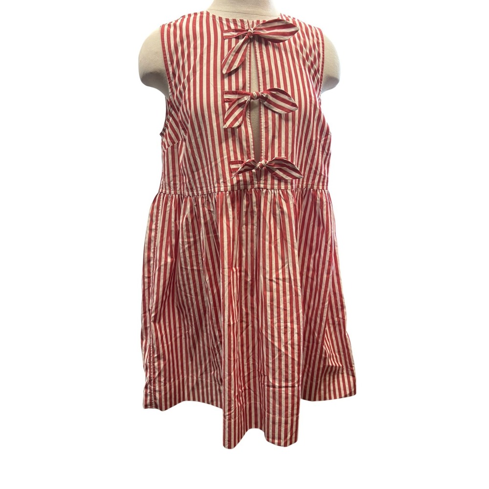 Ganni Barbados Cherry Stripe Cotton Mini Dress Bow Tie Sleeveless NWT Poplin 38